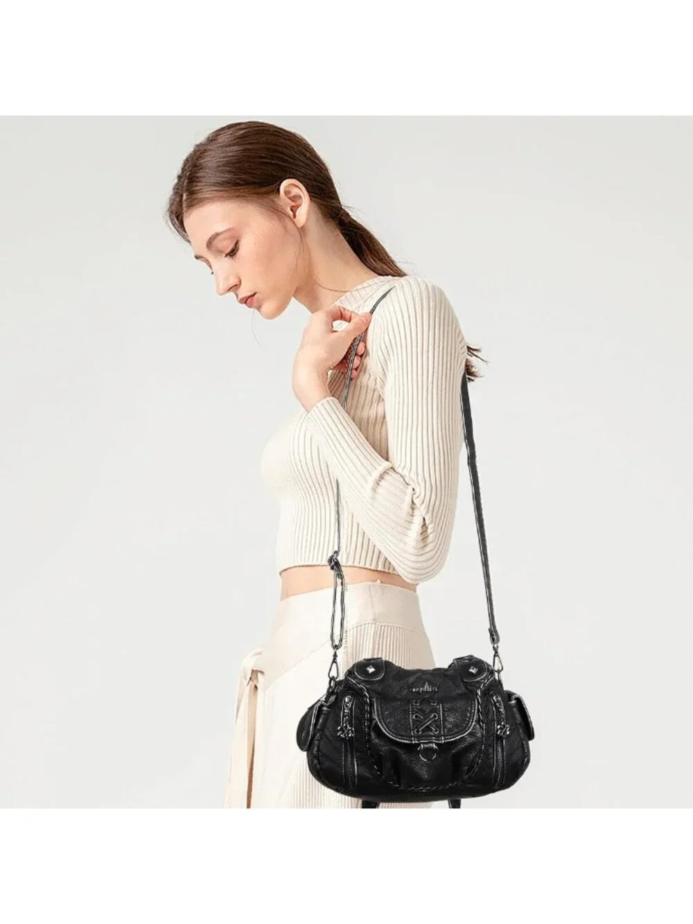 Chic Small Vegan Leather Hobo Bag for Women | Y2K Multi-Pocket Crossbody Tote
